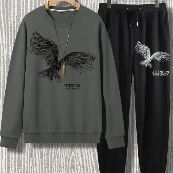 Grey And Black Mens Pullover & Drawstring Sweatpants - Picture 3 of 6